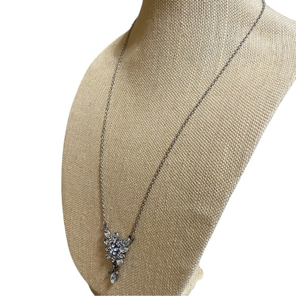 Rhinestone Crystal Floral Pendant Necklace 26" Bridal Wedding Statement - Picture 4 of 7